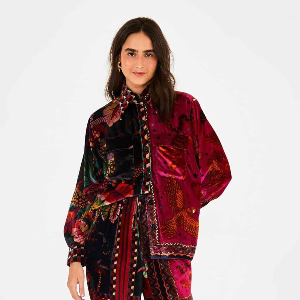 FARM RIO - Mixed Scarves Button-Front Shirt